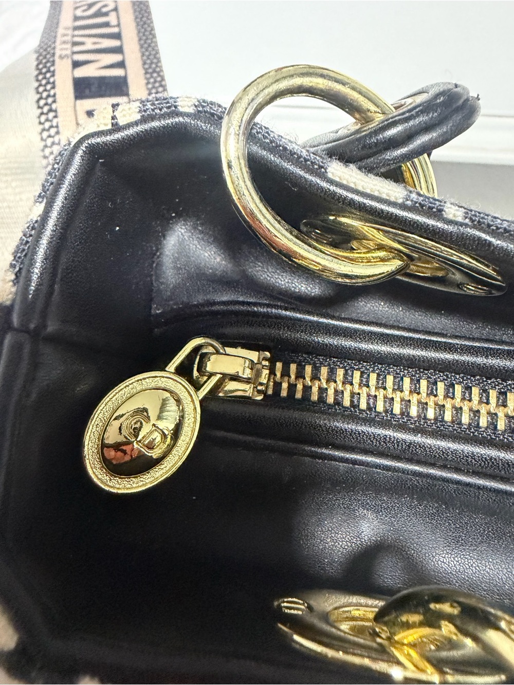 Dior Black & Cream Lady Dior Oblique Satchel with Strap - Picture 10 of 11